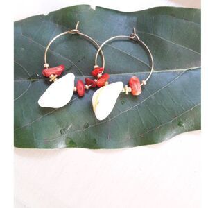 Artisan earrings  373# NEW boho Coral hoop earrings sea shell earrings red cora